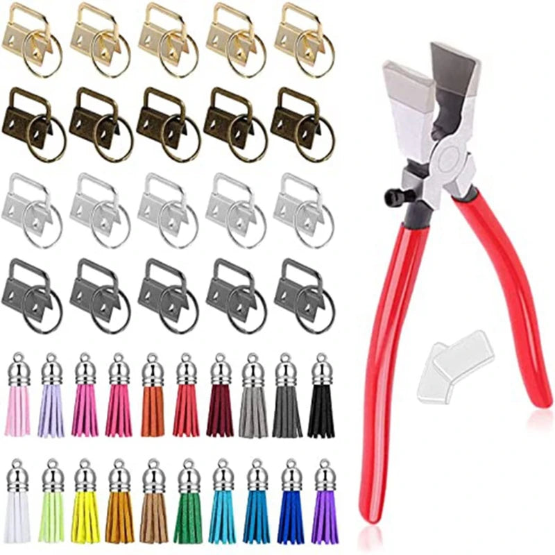 61 Pcs Key Fob Hardware Set with Pliers Leather Tassels for Key Chain Making