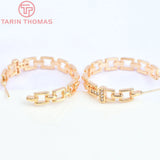 2PCS 35x34MM 24K Brass Zircon Round Stud Earrings High Jewelry Findings