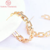 2PCS 35x34MM 24K Brass Zircon Round Stud Earrings High Jewelry Findings