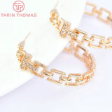 2PCS 35x34MM 24K Brass Zircon Round Stud Earrings High Jewelry Findings