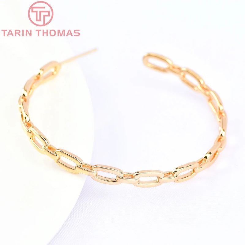 4PCS 46MM Brass Chain Stud Earrings 24K High Jewelry Findings