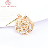 2PCS 23MM 24K Brass Zircon Rose Stud Earrings High Jewelry Findings