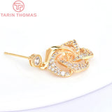 2PCS 23MM 24K Brass Zircon Rose Stud Earrings High Jewelry Findings