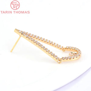 2PCS 10.5x33.5MM Brass Zircon Water Stud Earrings DIY Jewelry Findings