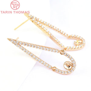 2PCS 10.5x33.5MM Brass Zircon Water Stud Earrings DIY Jewelry Findings