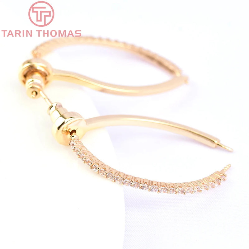 2PCS 26MM 24K Brass Zircon Stud Earrings High Jewelry Findings