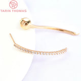 2PCS 26MM 24K Brass Zircon Stud Earrings High Jewelry Findings