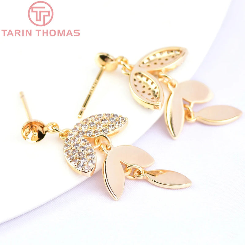 2PCS 31MM Brass Zircon Stud Earrings High Jewelry Findings