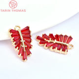 6PCS 10x16MM 24K Brass Zircon Leaf Shaped Charms Pendants Jewelry Findings