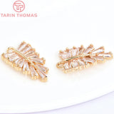 6PCS 10x16MM 24K Brass Zircon Leaf Shaped Charms Pendants Jewelry Findings