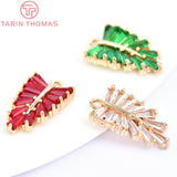 6PCS 10x16MM 24K Brass Zircon Leaf Shaped Charms Pendants Jewelry Findings