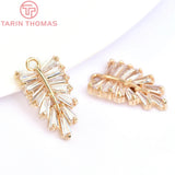 6PCS 10x16MM 24K Brass Zircon Leaf Shaped Charms Pendants Jewelry Findings