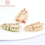 6PCS 10x16MM 24K Brass Zircon Leaf Shaped Charms Pendants Jewelry Findings