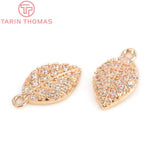 10PCS 8x12MM 24K Brass Zircon Leaf Charms Pendants Jewelry Findings