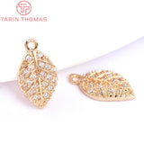 10PCS 8x12MM 24K Brass Zircon Leaf Charms Pendants Jewelry Findings