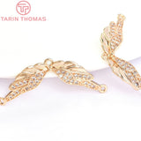 6PCS 31.5x13MM 24K Brass Zircon Wing Charms Pendants DIY Jewelry Findings