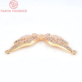 6PCS 31.5x13MM 24K Brass Zircon Wing Charms Pendants DIY Jewelry Findings