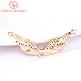 6PCS 31.5x13MM 24K Brass Zircon Wing Charms Pendants DIY Jewelry Findings