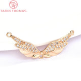 6PCS 31.5x13MM 24K Brass Zircon Wing Charms Pendants DIY Jewelry Findings