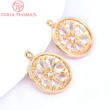 6PCS 16MM 24K Brass Zircon Flower Charms Pendants DIY Jewelry Making