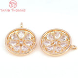 6PCS 16MM 24K Brass Zircon Flower Charms Pendants DIY Jewelry Making