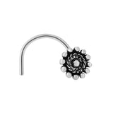 925 Sterling Silver Oxidised Floral Nose Pin for Women