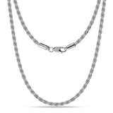 Men's Solid 925 Sterling Silver Rhodium Plated Twisted Braided Rope Chain Necklace, 22 Inches