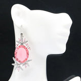 European Long Big Aquamarine Pink Morganite CZ Silver Earrings