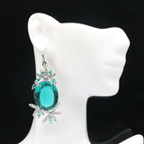 European Long Big Aquamarine Pink Morganite CZ Silver Earrings