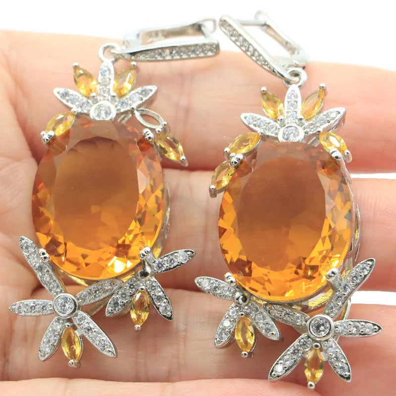 Eye Catching Golden Citrine CZ Silver Earrings for Females