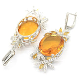 Eye Catching Golden Citrine CZ Silver Earrings for Females