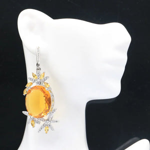 Eye Catching Golden Citrine CZ Silver Earrings for Females