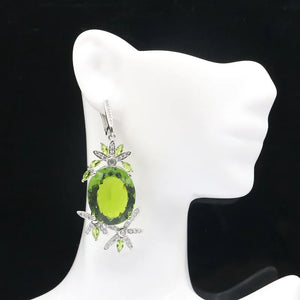 22g Princess Cut Green Peridot CZ Silver Earrings for Ladies