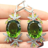 22g Princess Cut Green Peridot CZ Silver Earrings for Ladies