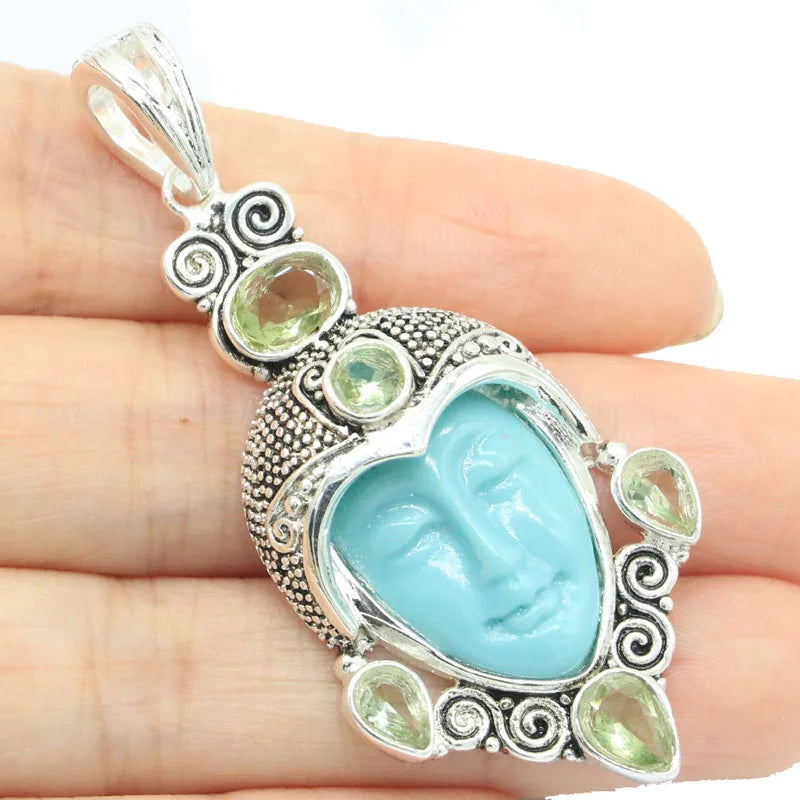 Egypt Goddess Turquoise Amethyst Silver Pendant