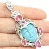 Egypt Goddess Turquoise Amethyst Silver Pendant
