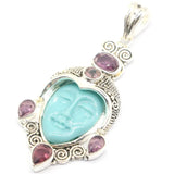 Egypt Goddess Turquoise Amethyst Silver Pendant