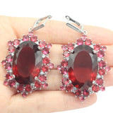 Big Oval Rhodolite Garnet Silver Dangle Earrings