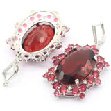 Big Oval Rhodolite Garnet Silver Dangle Earrings