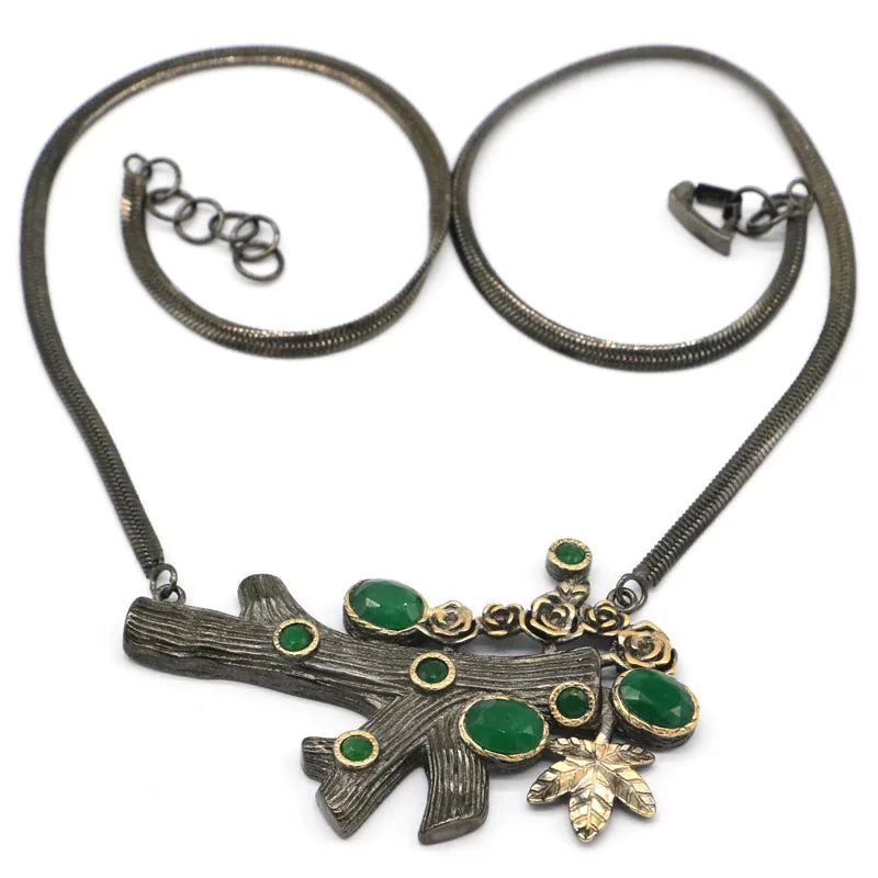 Neo-Gothic Vintage Tree Emerald Tourmaline Tanzanite Necklace