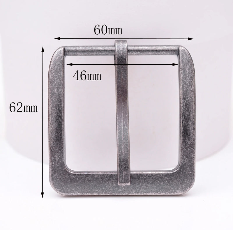 Retro Silver Two-Tone Heavy Square Pin Clips Belt Buckle