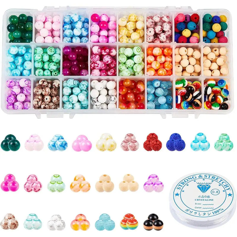 620pcs Beading Kits 8mm Mixed Spray Painted Beads DIY Jewelry Supplies