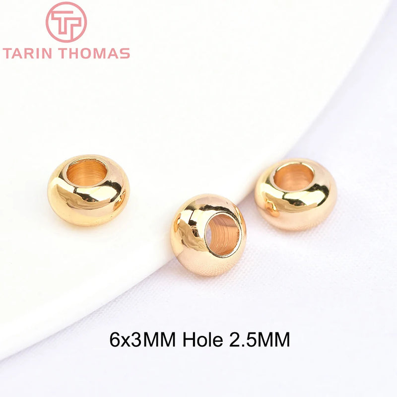 20PCS 6x3MM 24K Plated Brass Spacer Beads for Bracelets