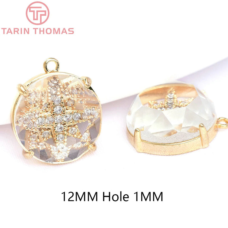 4PCS 12MM 24K Brass Zircon Charms DIY Jewelry Findings