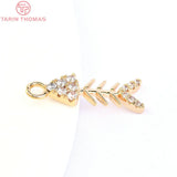 4PCS 6x15.5MM 24K Brass Zircon Fish Bone Charms Pendants DIY Jewelry Findings
