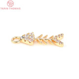4PCS 6x15.5MM 24K Brass Zircon Fish Bone Charms Pendants DIY Jewelry Findings