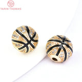 2PCS 24K Brass Zircon Rhombus Basketball Charms High Jewelry Findings