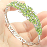 Green Peridot CZ Women Silver Bangle Bracelet 7.5inch