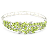 Green Peridot CZ Women Silver Bangle Bracelet 7.5inch