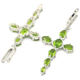 Cross Shape Green Peridot CZ Silver Earrings for Ladies